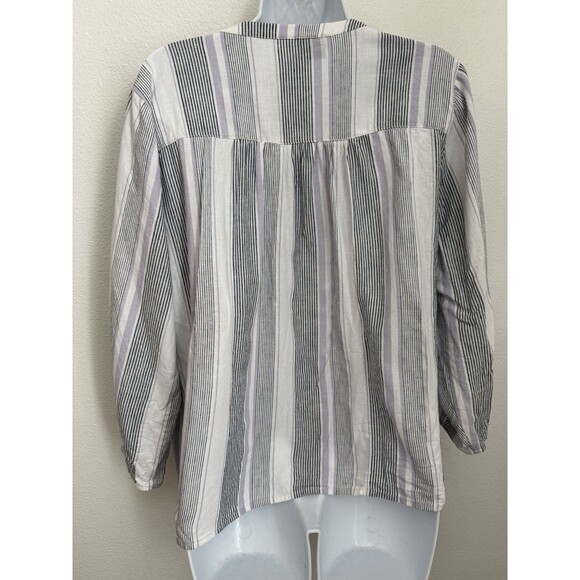 Splendid Women's Blouse V-Neck Viscose Linen Peasant White Stripe Boho Beach L - Picture 4 of 7